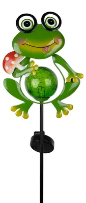 Produktbild von Solar-/Dekoerdspieß "FROGGY" H: 90 cm, Lampe für den Außenbereich im Romantik-Style, aus Metall, Glas und Kunststoff in grün, 18 x 8 x 90 cm, mit Diode – mit Schiebeschalter