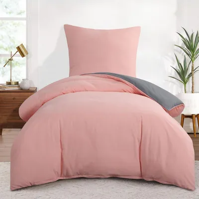 Produktbild von Bettwäsche-Set 140x200cm 2-teilig Wendebettwäsche Rosa Grau mit Kissenbezug 65x65cm