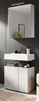 Produktbild von Badmöbel-Set "Larik" in weiß Hochglanz 2-teilig, 60 x 190 cm, mit viel Stauraum