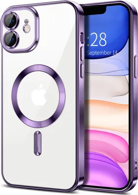 Image de Coque transparente magnétique pour iPhone 11, compatible MagSafe, coque de protection galvanisée avec protection de l'appareil photo Violet