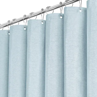 Productafbeelding van Douchegordijn van textiel, 180 x 180 cm, linnenstructuur, schimmelwerend, waterdicht, met 12 plastic haken, wasbaar, verzwaard polyester, blauw/nevelblauw