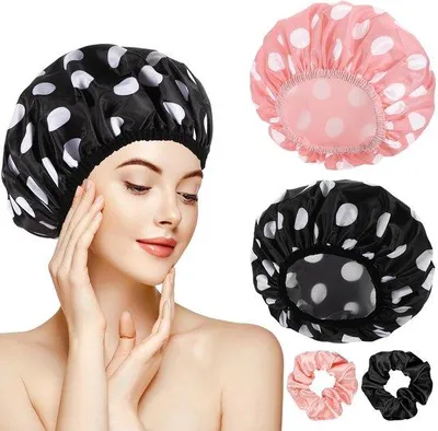 Immagine prodotto di Set da 2 cuffie da bagno impermeabili per donna con fascia per capelli, adatte anche per capelli lunghi e folti