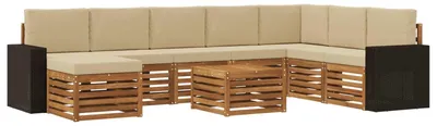 Zdjęcie produktu dla vidaXL Zestaw mebli ogrodowych, sofa i fotele, 9 sztuk, kolor naturalny i beżowy