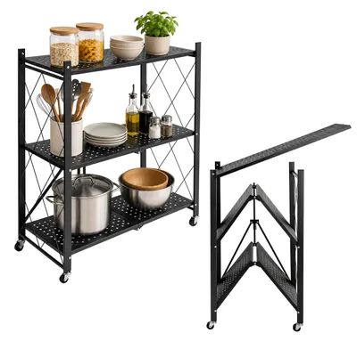 Imagen del producto de Estantería plegable Relaxdays, con 3 niveles, capacidad de hasta 75 kg, dimensiones: 91 x 71 x 34 cm, carro con frenos, estantería de almacenamiento, acero, color, Imagen generada por IA