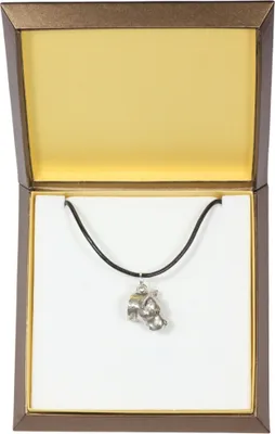 Produktbild von American Staffordshire Terrier, Amstaff - Hundehalsband in Geschenkbox, versilbertes Medaillon für Hundefans, markanter Anhänger der Marke Art-Dog