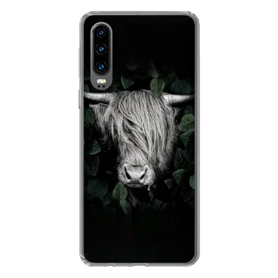 Produktbild von MuchoWow® Handyhülle Schutzhülle Hülle für Huawei P30 Schottischer Highlander - Blätter - Porträt Silikon Softcase Handy Hülle - Kartenbesitzer