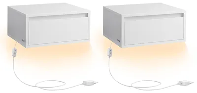 Schwebender Nachttisch 2er-Set mit Licht, 35x40x18 cm, Weiß