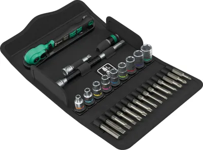 Produktbild von Wera 8100 SA 15 Zyklop Comfort Knarrensatz, Umschalthebel, 1/4"-Antrieb, zöllig , 28-teiliges Set