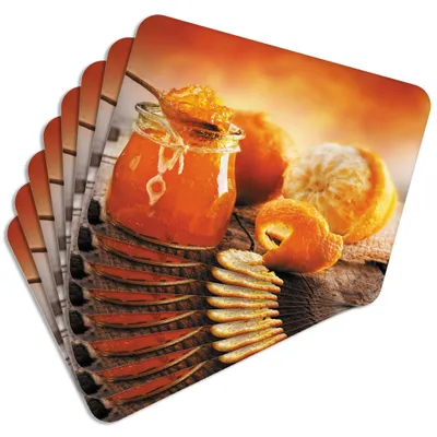 Produktbild von MG Design Set aus 8 Kork-Platzsets - Oranges 1 - 30 x 40 cm - hitzebeständig & abwischbar, mit Korkrückseite