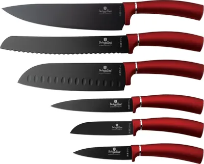 Produktbild von Berlinger Haus Küchenmesser-Set 6-teilig - Antibakterieller Edelstahl mit Antihaftbeschichtung, ergonomischer Griff, inkl. Magnetbox, elegantes Design, Farbe Bordeaux