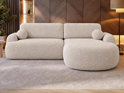 Produktbild von GrainGold Ecksofa L-Form Aurio Rechts - Ecksofa mit Schlaffunktion, Bettkasten - Moderne Ecksofa, Wohnzimmer Sofa - Eckcouch Beige (Lambi 01)