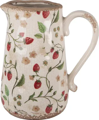 Zdjęcie produktu dla Clayre & Eef Dzbanek dekoracyjny 21x15x23 cm Beżowo-czerwone ceramiczne truskawki