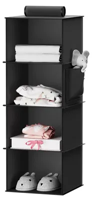 Produktbild von Hängeregal, stabiler Hängeorganizer, Kleiderschrankorganizer, Hängeaufbewahrung, Schrankorganizer mit Bambusstangen und MDF-Platten, verstärkt, schwarz