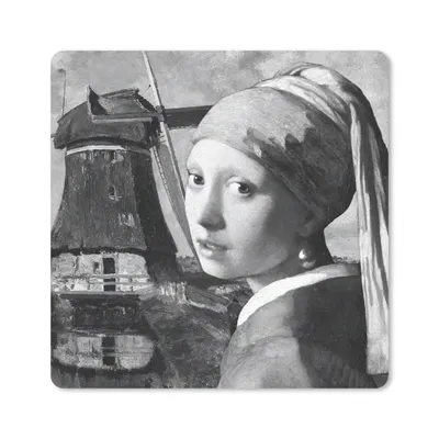 Produktbild von MuchoWow® Mauspad Mousepad Das Mädchen mit dem Perlenohrring - Johannes Vermeer - Schwarz und weiß 30x30 cm - Mousepads - Maus Mat - Pad - Mausunterlage - Gaming