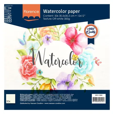 Image de Florence | Papier aquarelle texturé 30,5 x 30,5 cm, 300 g, blanc cassé, 50 feuilles