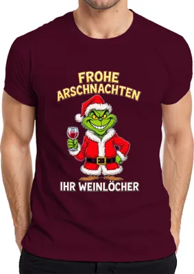 Produktbild von Frohe Arschnachten Weihnachtsgrinch Weinhumor Geschenk Weinparty Herren T-Shirt, Burgundy, XL