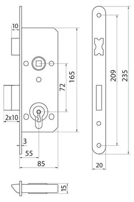 Produktbild von LOB 72/55 WC Einsteckschloss gelb verzinkt WC geeignet