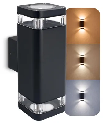 Produktbild von SSC-LUXon ATUNI Wandleuchte Außenlampe Up & Down mit IP54 - inkl. LED GU10 5W LumiFLEX drei Lichtfarben - Wandaufbauleuchte für Terasse & Balkon