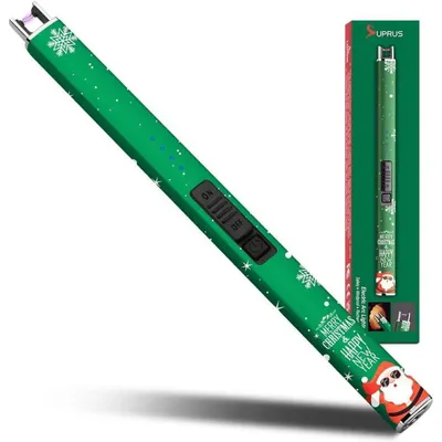 Produktbild von Elektrisches Lichtbogen Feuerzeug winddicht flammenlos USB wiederaufladbar mit Sicherheitsschloss Weihnachtsgrün 1 Stück
