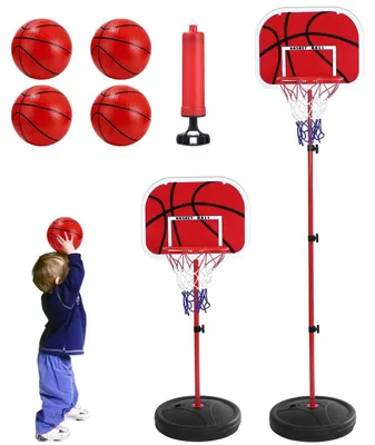 Image de Kit de panier de basket réglable pour enfants, comprenant 4 ballons