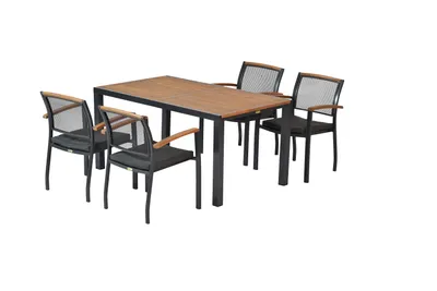 Produktbild von Merxx Gartenmöbelset "Tilos" 9tlg. mit Tisch 150 x 90 cm, inkl. Kissen - Aluminiumgestell Graphit mit Akazienholz