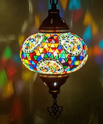 Produktbild von Hanglamp Mozaïek - Handgemachte orientalische türkische Lampe - Ø 15 cm, Höhe 53 cm - Authentisch und bunt