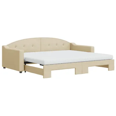 Image de Lit de jour avec gigogne et matelas crème 90x200 cm tissu