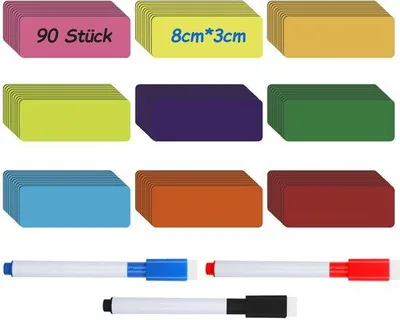 Produktbild von Beschreibbare Magneetfolie 80x30mm, bunt, für Kanban, Kühlschrank