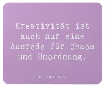 Produktbild von Mr. & Mrs. Panda Mauspad Spruch Kreativität und Chaos - Lavendeltraum - Geschenk, humorvolle Sprüche, Zitat, kreativer Ausdruck, Stimmung, laptop, pc, kreatives, Mousepad