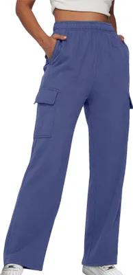 Produktbild von ASKSA Damen Jogginghose Cargohos Waist Freizeithose Weitem Bein Sporthose mit Taschen, Dunkelblau, XL