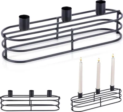 Image de Bougeoir noir en métal pour trois bougies, décoration de table