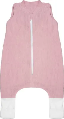 Produktbild von DOLCE SONNO Musselin Babyschlafsack mit Beinen und Sockenfunktion - 1 TOG - Baby Schlafsack mit Füßen - 100% Baumwolle – Dusty Pink – Größe M