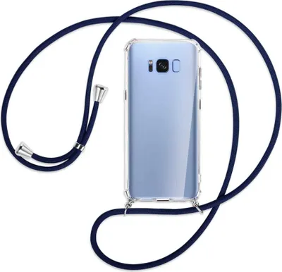 Produktbild von Handykette Backcover-Schutzhülle mit Band (Metall silberfarben) für Samsung Galaxy S8 - dunkelblau