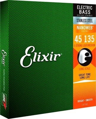 Zdjęcie produktu dla Elixir 14782 NanoWeb Light/Medium 45-135 Struny do gitary basowej 5-strunowej