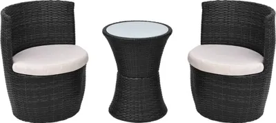 Produktbild von vidaXL 3-tlg. Bistro-Set mit Auflagen Poly Rattan Schwarz