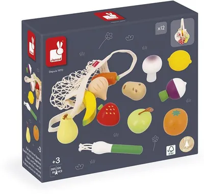 Produktbild von Janod Spielzeug Obst und Gemüse Netz - Rollenspiel Set für Kinder