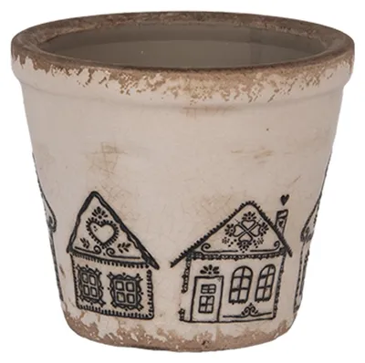 Productafbeelding van Clayre & Eef bloempot, diameter 8 cm, hoogte 7 cm, beige, keramiek, in de vorm van een peperkoekhuis