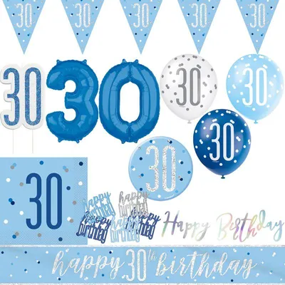 Produktbild von 30. Geburtstag Partydeko blau Mann hellblau Geburtstagsparty Artikel Set volljährig Erwachsen