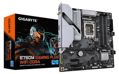 Produktbild von GIGABYTE B760M GAMING PLUS WIFI DDR4-Mainboard - Unterstützt 14. Gen. Intel Core CPUs, 4+1+1 Phasen VRM, bis zu 5333 MHz DDR4 (OC), 2xPCIe 4.0 M.2, Wi-Fi 6, 1 GbE LAN, USB 3.2 Gen 1, Intel, LGA 1700, Intel® Celeron®, Intel Core i3 12th Gen, Intel Core i3 13th Gen, Intel Core i3 14th Gen, Intel..., LGA 1700, 128 GB, DDR4-SDRAM