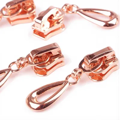Produktbild von 10 Reißverschluss Zipper 5mm Tropfenform Schieber Farbwahl Profilreißverschluss, Farbe:rosegold