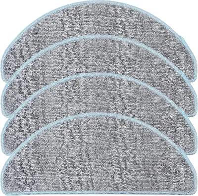 A stack of four semi-circular grey mop pads with light blue trim, isolated on a white background.