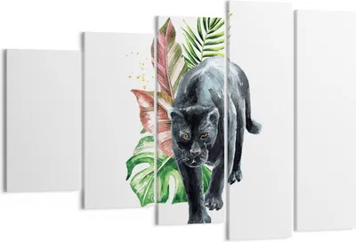 Produktbild von Bild auf Leinwand - Leinwandbild - 5 Teile - Schwarz Panther Blätter - 150x100cm - Wand Bild - Wanddeko - Wandbilder - Leinwanddruck - Bilder - Wanddekoration - Leinwand bilder - EG150x100-4813