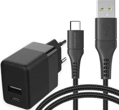 Produktbild von iMoshion Wand-Ladegerät 20W + Braided USB-C- auf USB-Kabel - 1,5m - schwarz