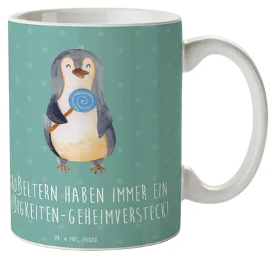 Produktbild von Mr. & Mrs. Panda Kaffeetasse Großeltern Süßigkeiten - Meeresbrise - Geschenk, Kaffeebecher, Trinkbecher, Weisheit, herzerwärmende Sprüche, Generationen, Motivtasse, Pott