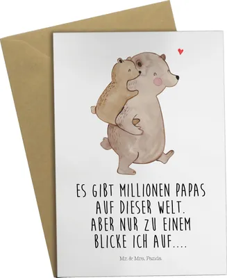 Produktbild von Mr. & Mrs. Panda Beileidskarte Papa Bär - Weiß - Geschenk, Vater, Vatertag, Geburtstag, Grußkarte, Muttertag, weihnachtskarten, Sohn, osterkarten, einladungskarten
