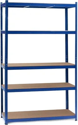Obrázek produktu pro Regál Rootz – ocelový regálový systém – organizér do garáže – zesílený rám – nastavitelné police – 200 cm x 100 cm x 50 cm – modrý