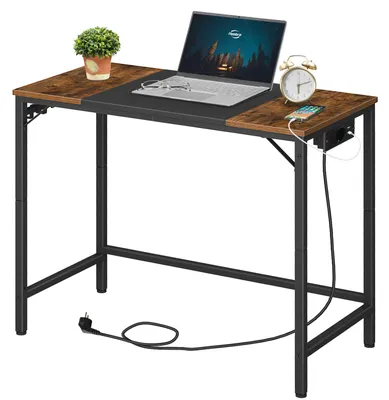 Computertisch mit Ladestation, 80x40x77 cm, Retro-Braun/Schwarz
