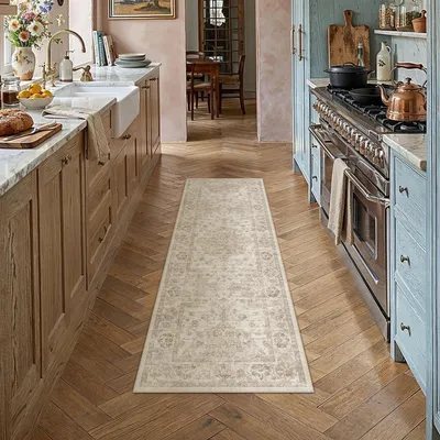 Immagine prodotto di Tappeto Läufer, 60x180 cm, antiscivolo, lavabile, stile vintage, pelo corto, color beige