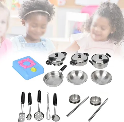 Immagine prodotto di Utensili da cucina giocattolo Mini simulazione bambini in acciaio inox cucina ruolo giocare giocattolo