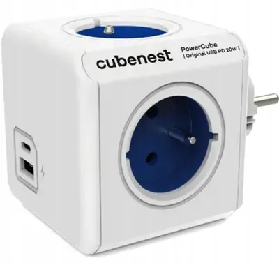 Produktbild von Cubenest Powercube USB-C- und USB-A-Steckdosenleiste mit 4 Steckdosen Typ E Blau